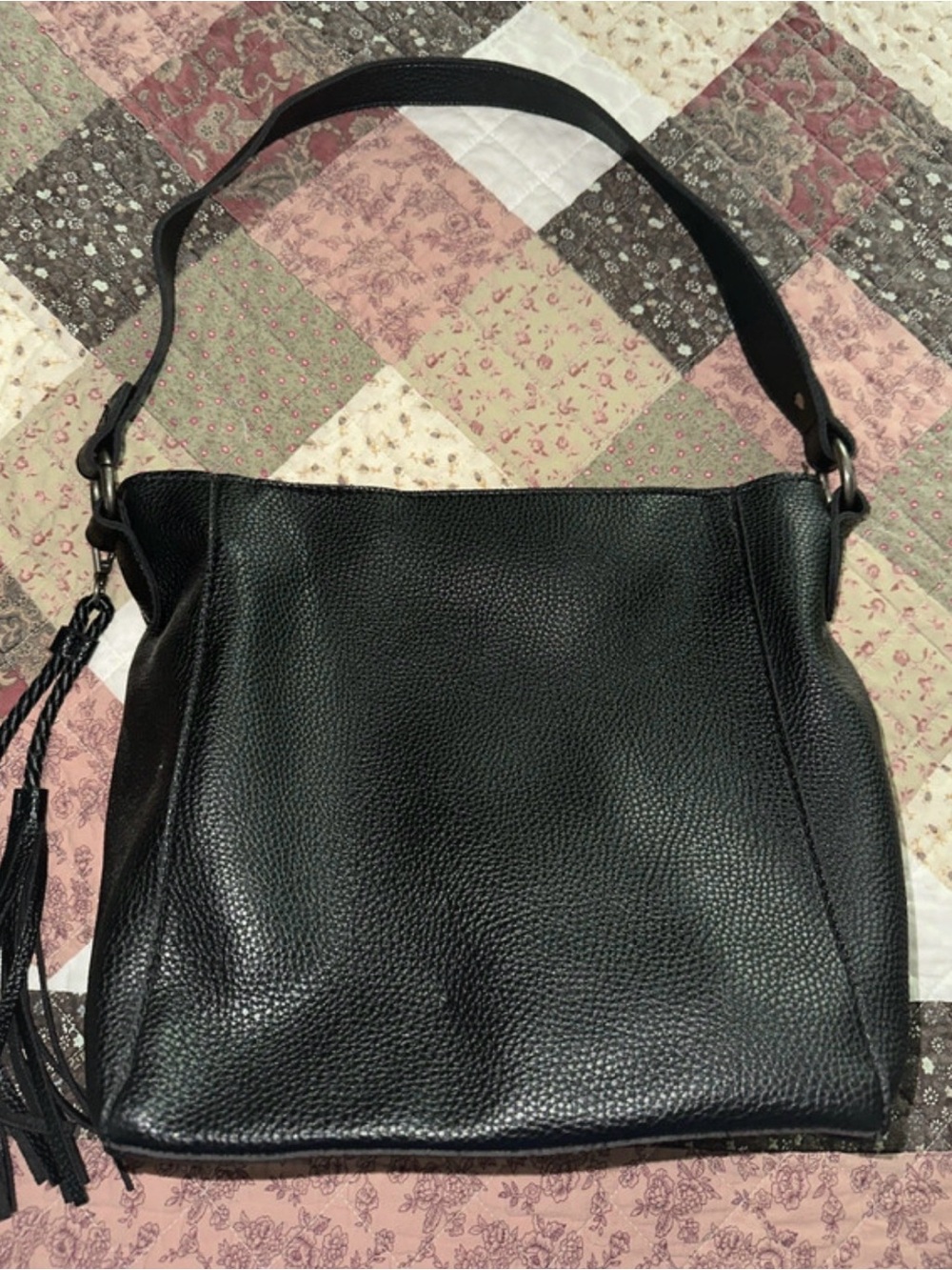Montana West Black Pebbled Leather Shoulder Bag with Tassel